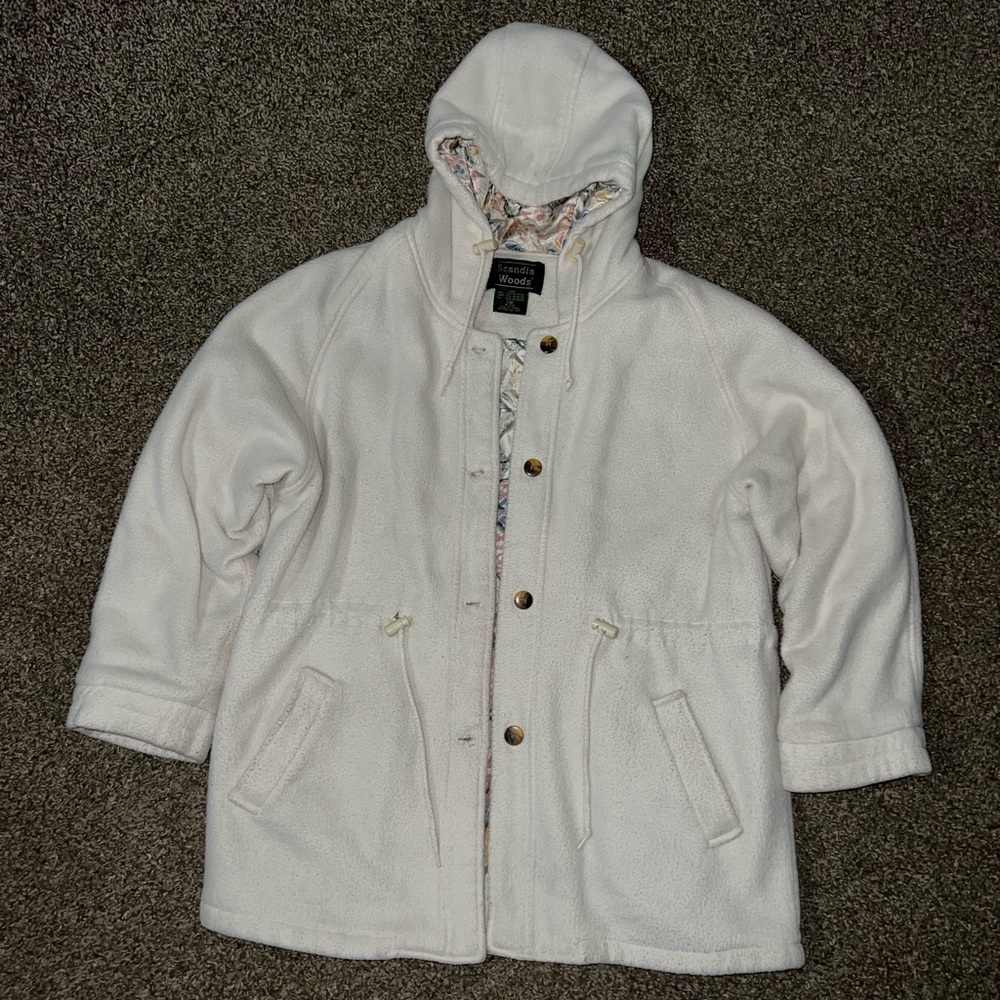 Scandia Woods Vintage OG White Cream Floral Multi Colored Hoodie Coat
